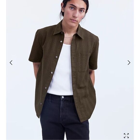 $80 Madewell Easy Short-Sleeve Shirt in Striped Seersucker size small - Picture 1 of 5